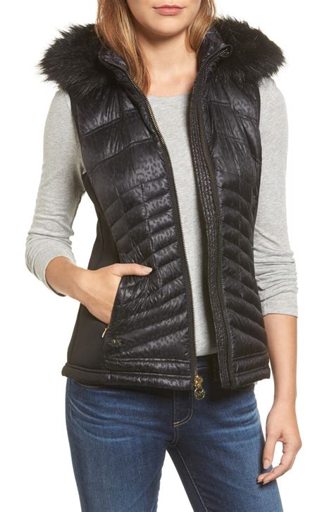 michael kors faux fur trim vest|michael kors quilted fur vest.